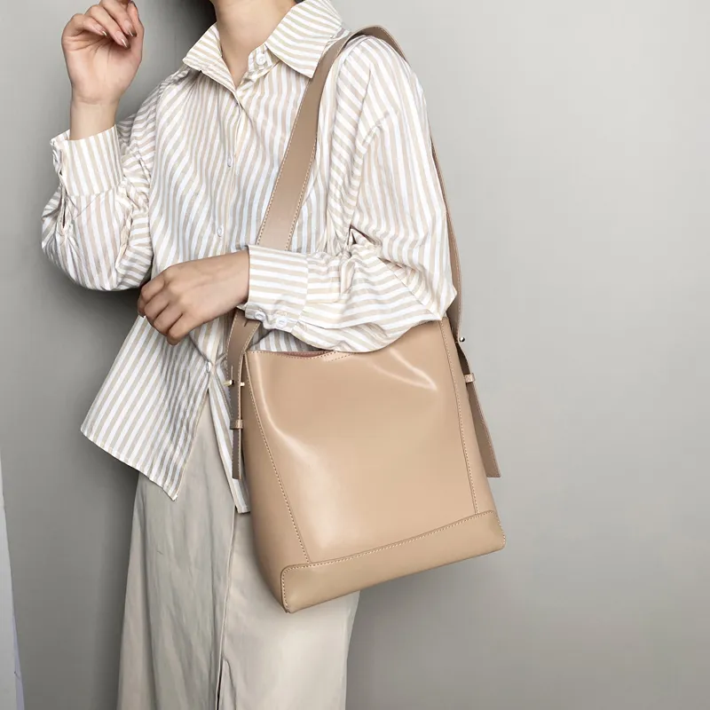 Fitchell Cow Leather Niche Design Minimalist Style Shoulder Bag Women's-6