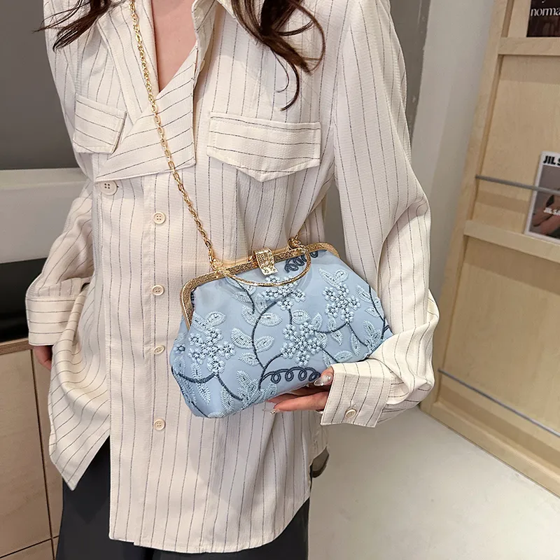 Fitchell Embroidery Shoulder Bag, Crossbody Bag, Handbag Regular Women's Pink/White/Blue-9