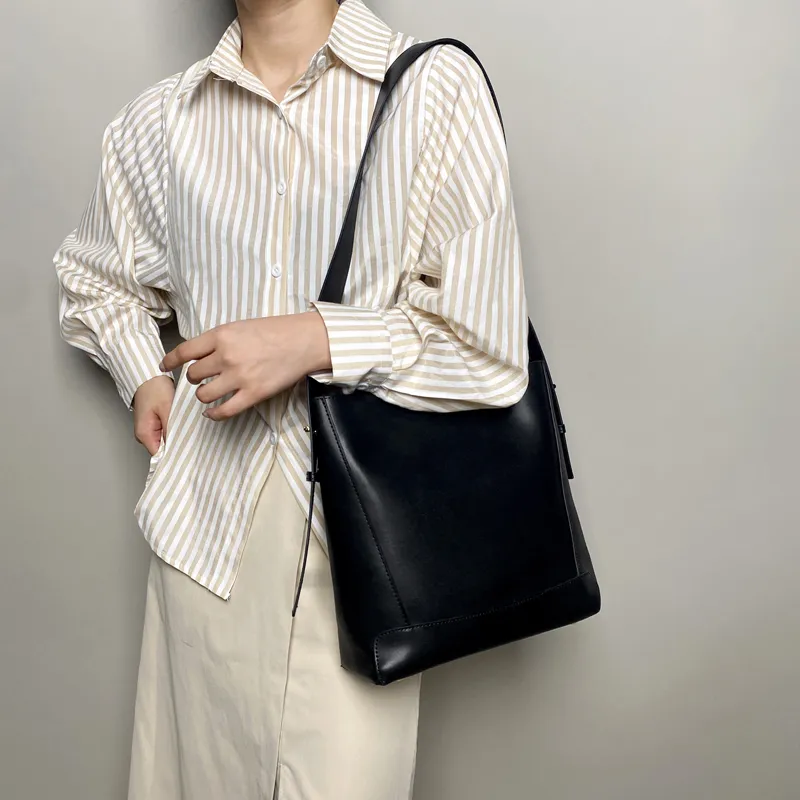 Fitchell Cow Leather Niche Design Minimalist Style Shoulder Bag Women's-13