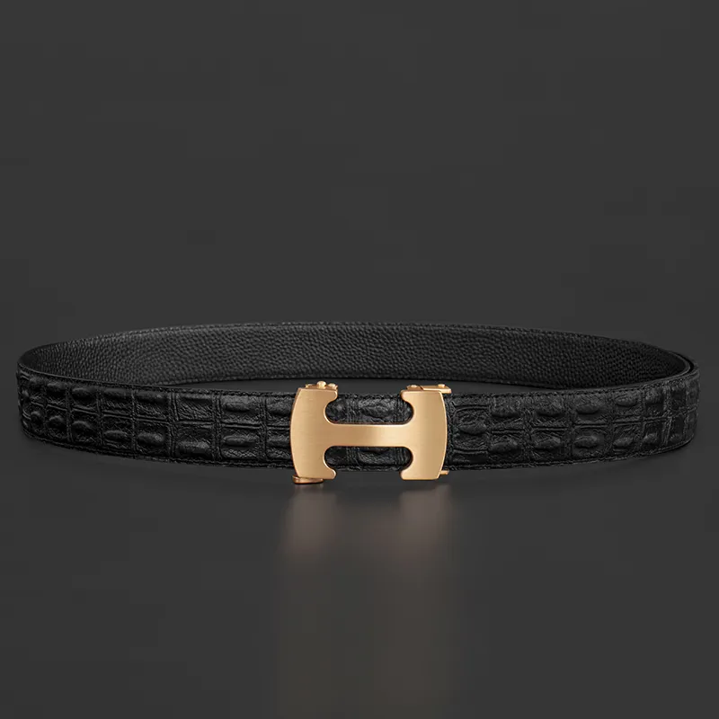 LUCKY LION Genuine Leather Crocodile Pattern Automatic Buckle Leather Belts Men's-4