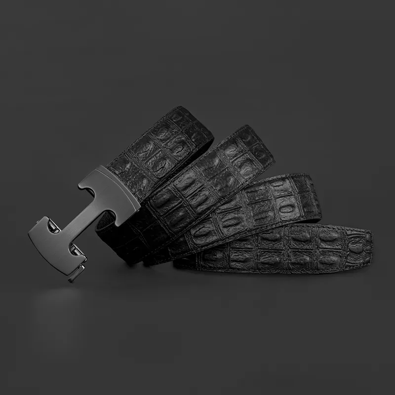 LUCKY LION Genuine Leather Crocodile Pattern Automatic Buckle Leather Belts Men's-11