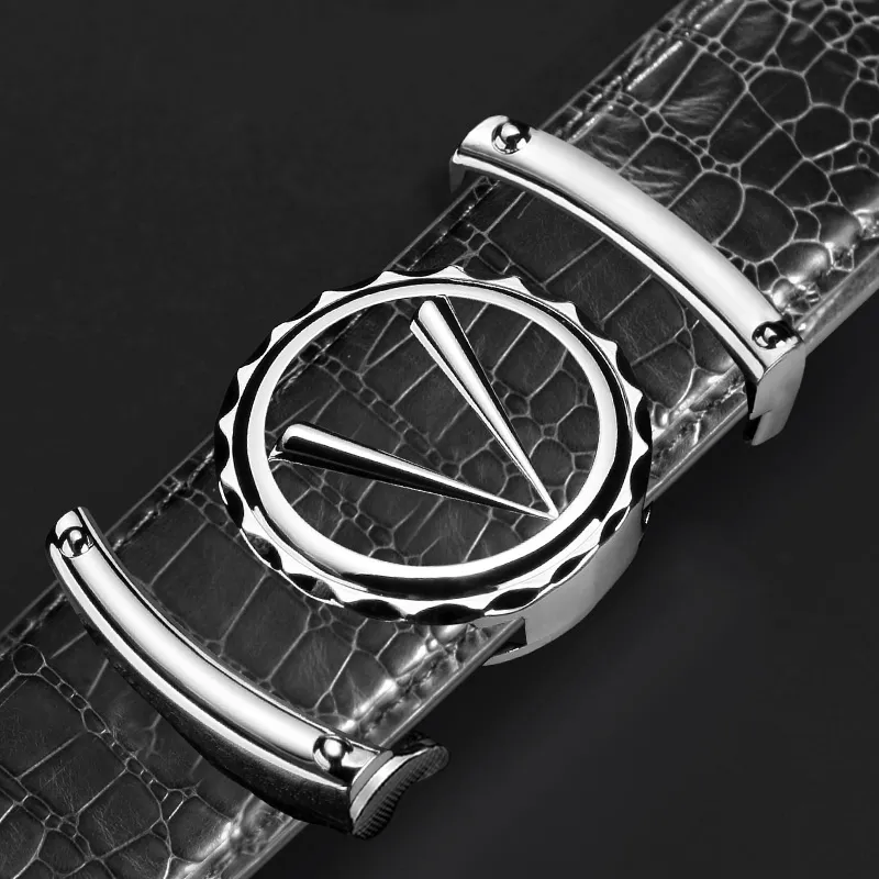 LUCKY LION Automatic Buckle Crocodile Pattern Belt Casual Cow Split Leather Belts Men's-7