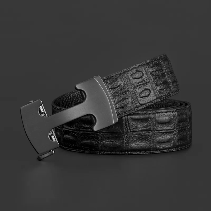 LUCKY LION Genuine Leather Crocodile Pattern Automatic Buckle Leather Belts Men's-12