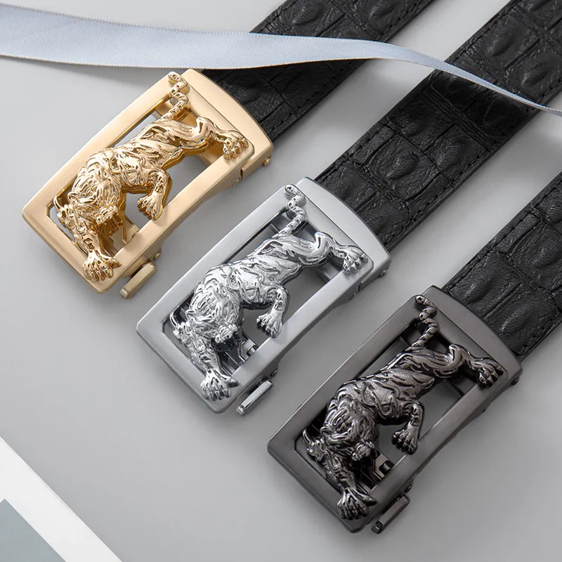 LUCKY LION Crocodile Pattern Belted Casual Automatic Buckle Top Grain Cow Leather Belts Men's-18