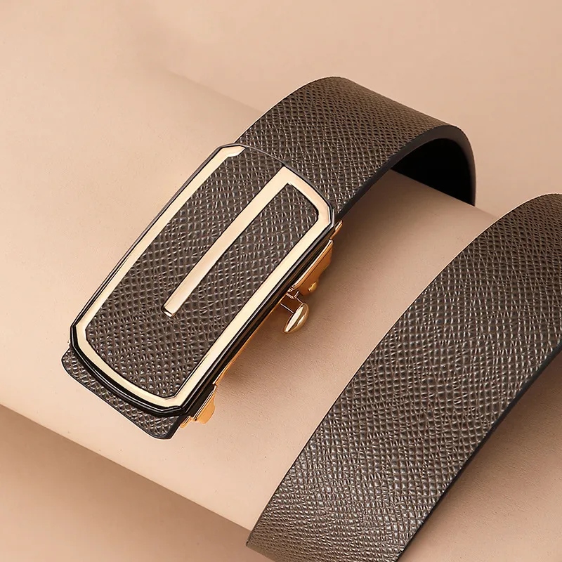 LUCKY LION Automatic Buckle Inward Curling Casual Cow Leather Belts Men's 3.5cm-1