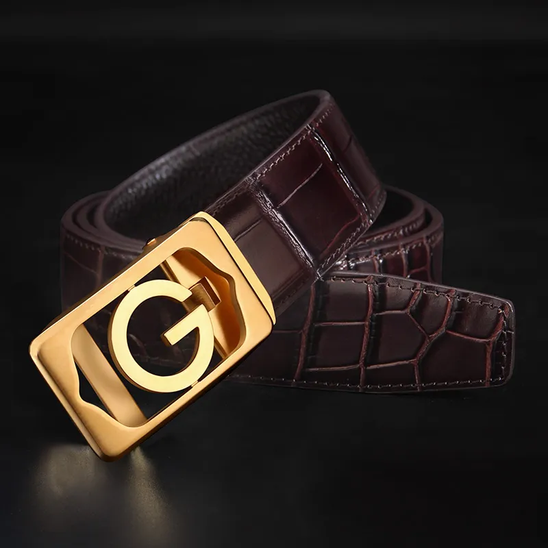 LUCKY LION Automatic Buckle Crocodile Leather Patterned Luxury Casual Cow Split Leather Belts Men's-2