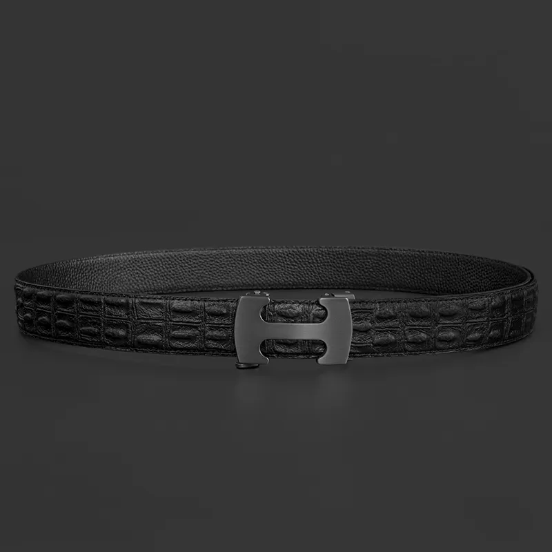 LUCKY LION Genuine Leather Crocodile Pattern Automatic Buckle Leather Belts Men's-9