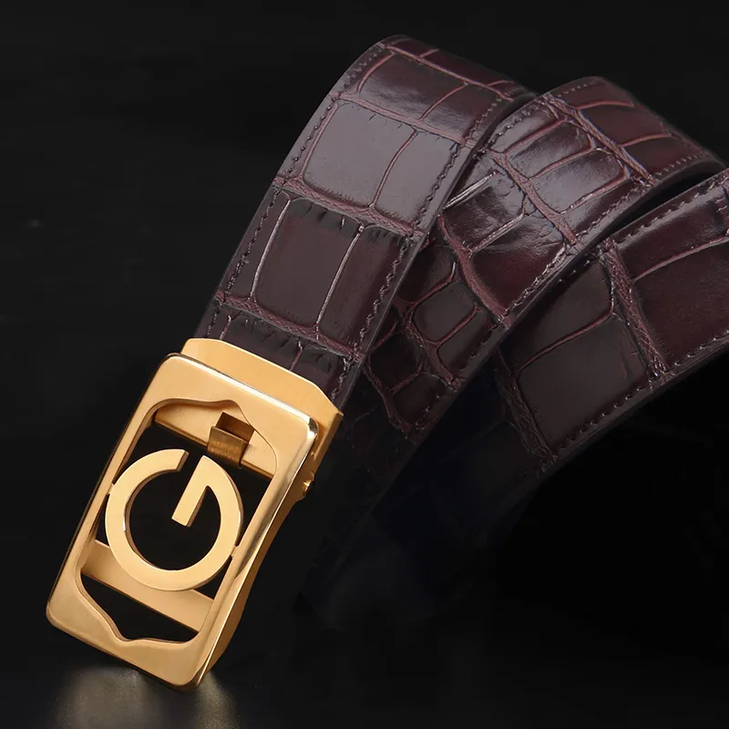 LUCKY LION Automatic Buckle Crocodile Leather Patterned Luxury Casual Cow Split Leather Belts Men's-1