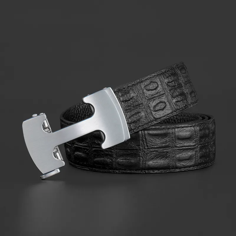 LUCKY LION Genuine Leather Crocodile Pattern Automatic Buckle Leather Belts Men's-17
