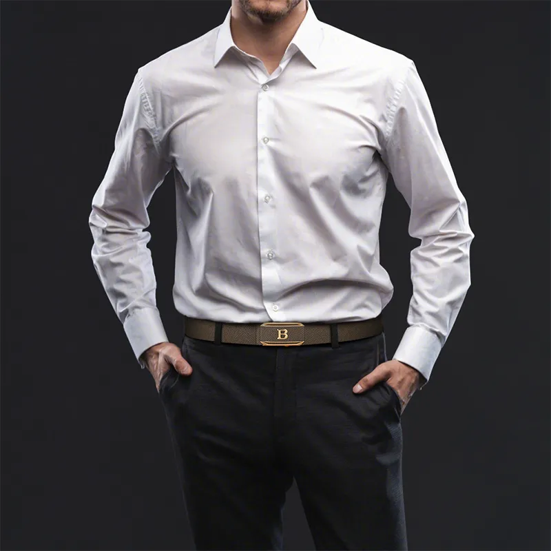 LUCKY LION Automatic Buckle With Inner Straps Split Cow Leather Belts Men's 3.5cm-1