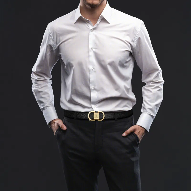 LUCKY LION Automatic Buckle, Belt For Business Pants Top Grain Cow Leather Belts Men's Width 3.5cm-1