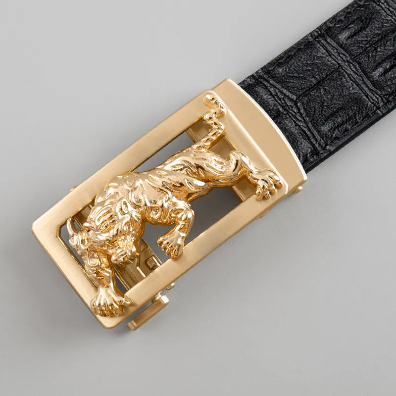 LUCKY LION Crocodile Pattern Belted Casual Automatic Buckle Top Grain Cow Leather Belts Men's-6