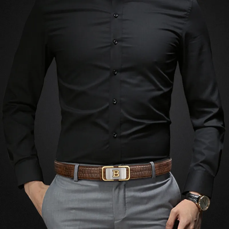LUCKY LION No Button Automatic Buckle, In Belt Dress Shirt Cow Split Leather Belts Men's-1