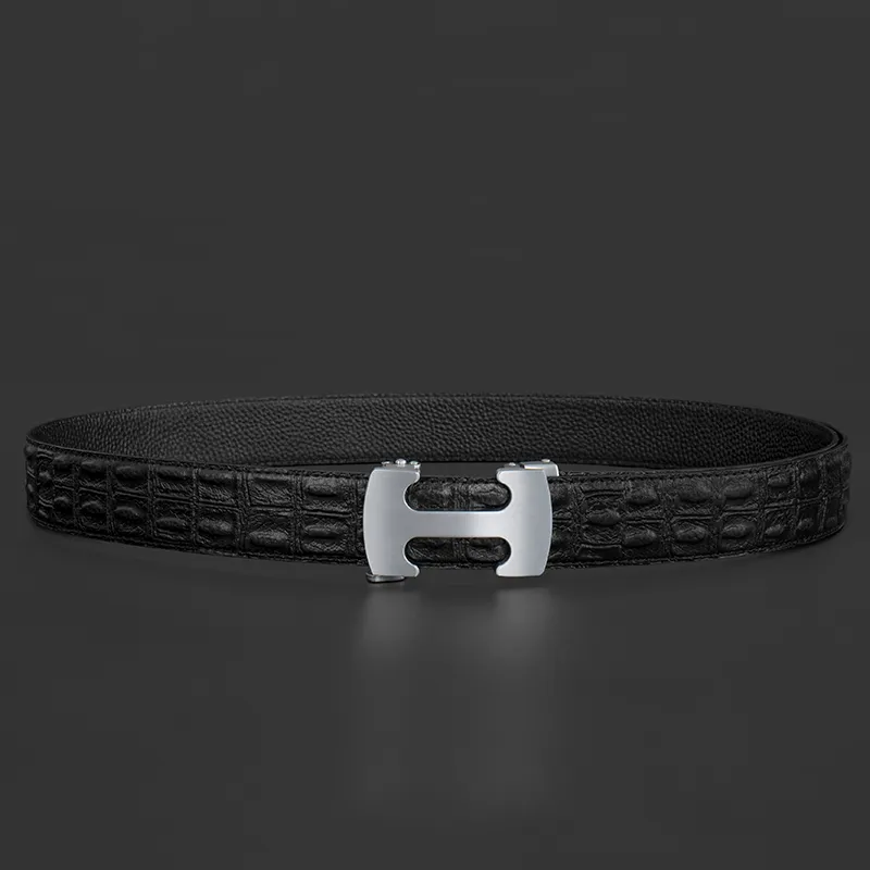 LUCKY LION Genuine Leather Crocodile Pattern Automatic Buckle Leather Belts Men's-16