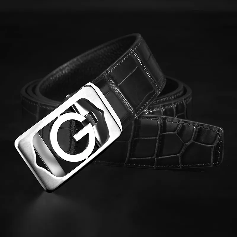 LUCKY LION Automatic Buckle Crocodile Leather Patterned Luxury Casual Cow Split Leather Belts Men's-10