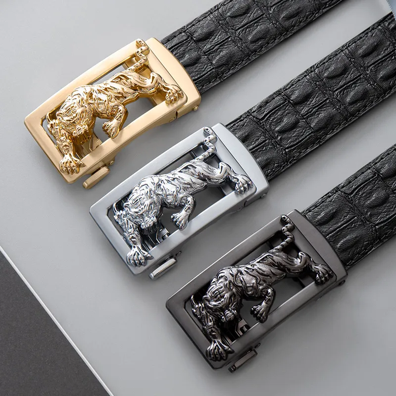LUCKY LION Crocodile Pattern Belted Casual Automatic Buckle Top Grain Cow Leather Belts Men's-12