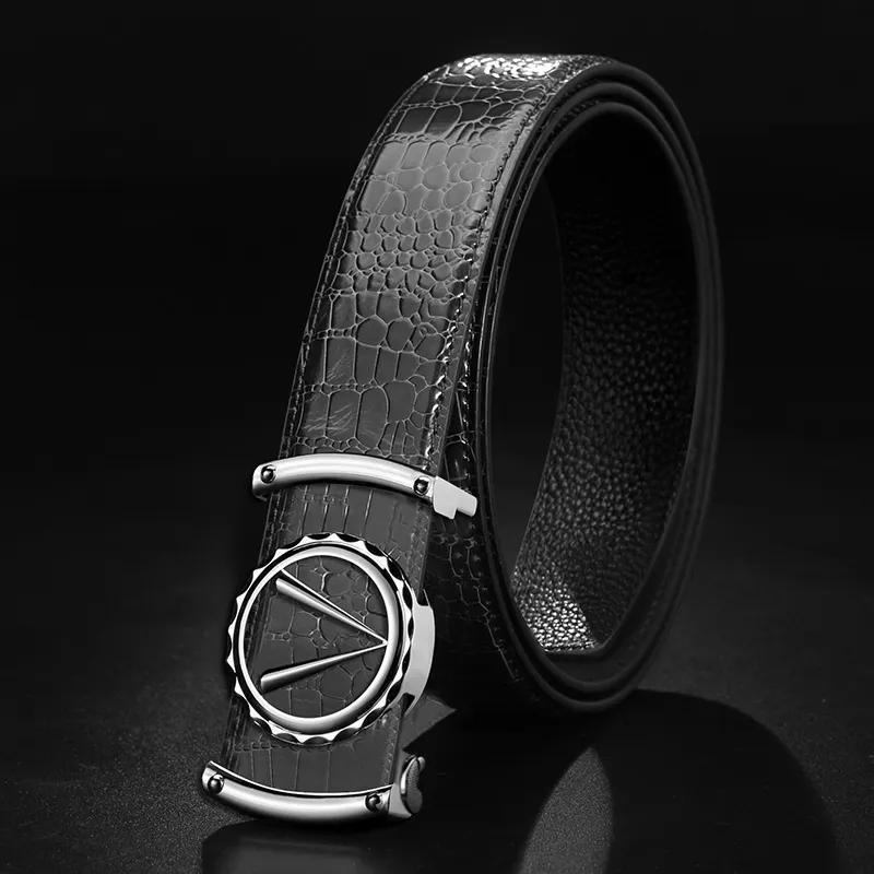 LUCKY LION Automatic Buckle Crocodile Pattern Belt Casual Cow Split Leather Belts Men's-9