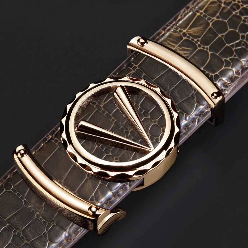 LUCKY LION Automatic Buckle Crocodile Pattern Belt Casual Cow Split Leather Belts Men's-5