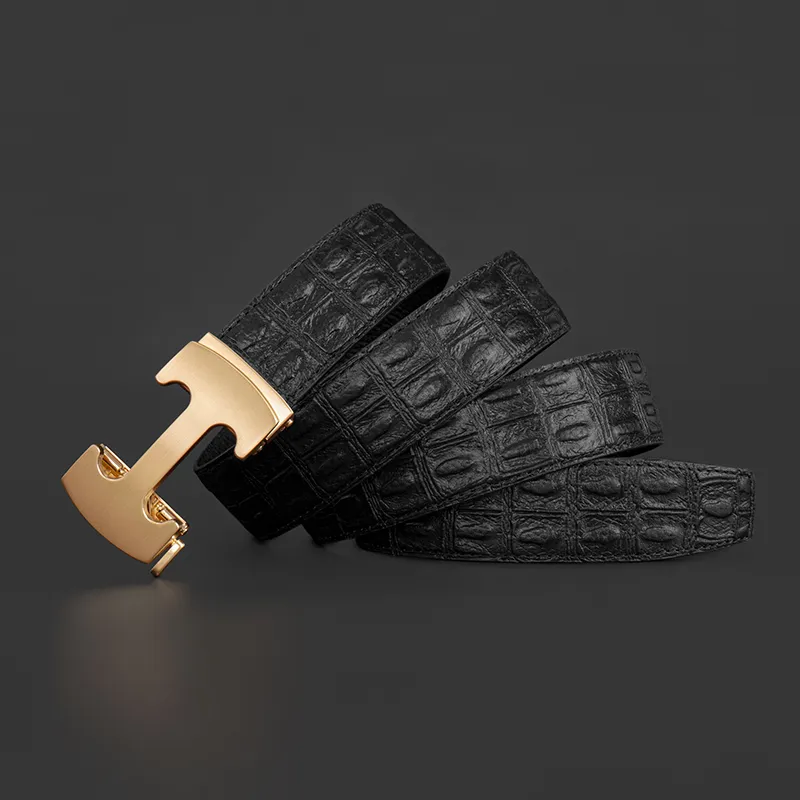 LUCKY LION Genuine Leather Crocodile Pattern Automatic Buckle Leather Belts Men's-3