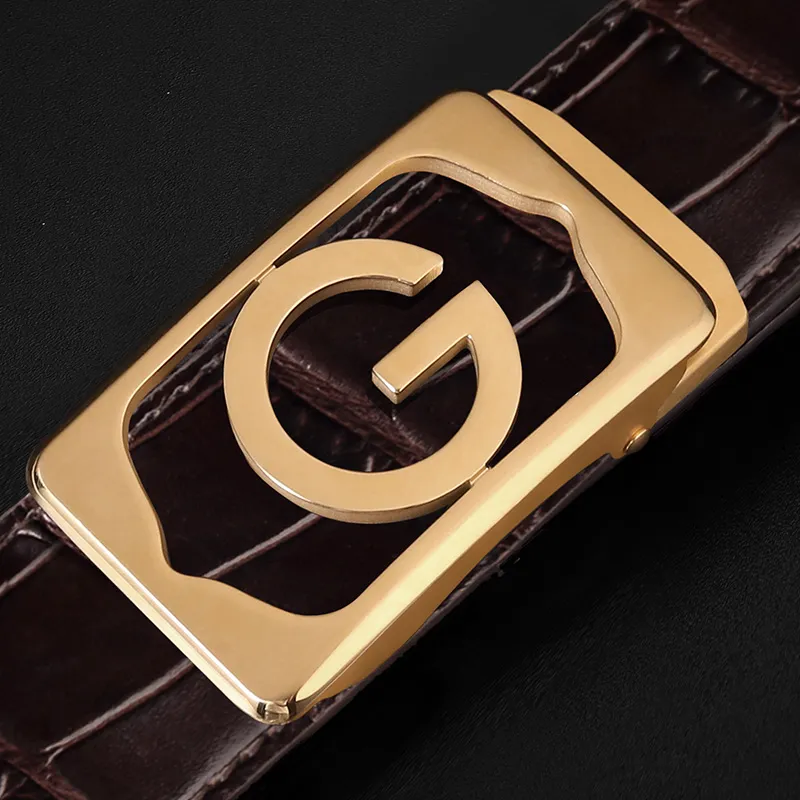 LUCKY LION Automatic Buckle Crocodile Leather Patterned Luxury Casual Cow Split Leather Belts Men's-5