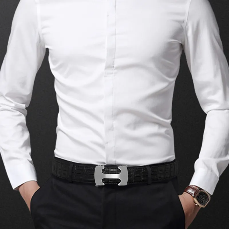 LUCKY LION Genuine Leather Crocodile Pattern Automatic Buckle Leather Belts Men's-15