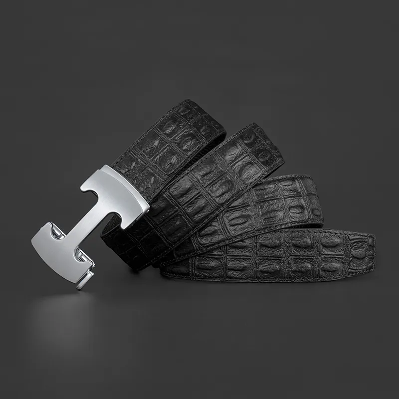 LUCKY LION Genuine Leather Crocodile Pattern Automatic Buckle Leather Belts Men's-19