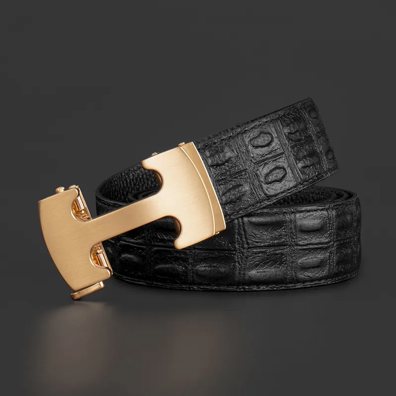 LUCKY LION Genuine Leather Crocodile Pattern Automatic Buckle Leather Belts Men's-2