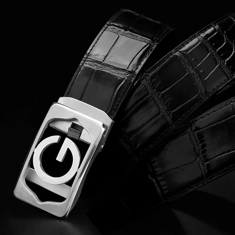 LUCKY LION Automatic Buckle Crocodile Leather Patterned Luxury Casual Cow Split Leather Belts Men's-8