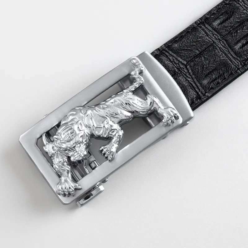 LUCKY LION Crocodile Pattern Belted Casual Automatic Buckle Top Grain Cow Leather Belts Men's-19