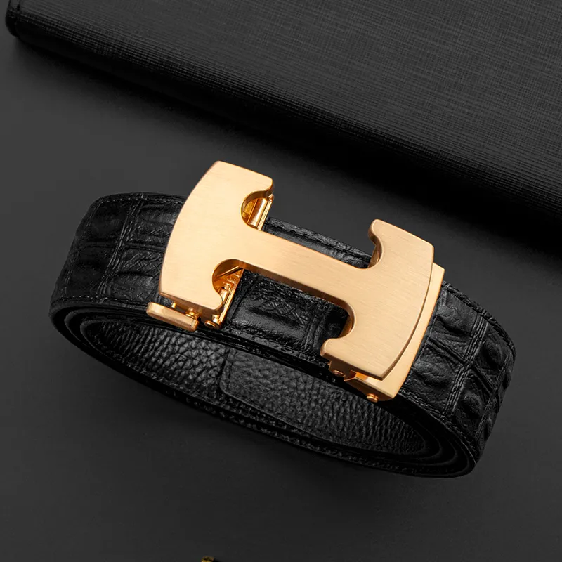 LUCKY LION Genuine Leather Crocodile Pattern Automatic Buckle Leather Belts Men's-6