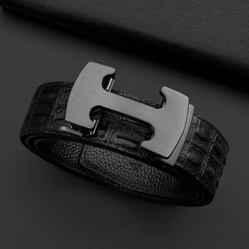 LUCKY LION Genuine Leather Crocodile Pattern Automatic Buckle Leather Belts Men's-13