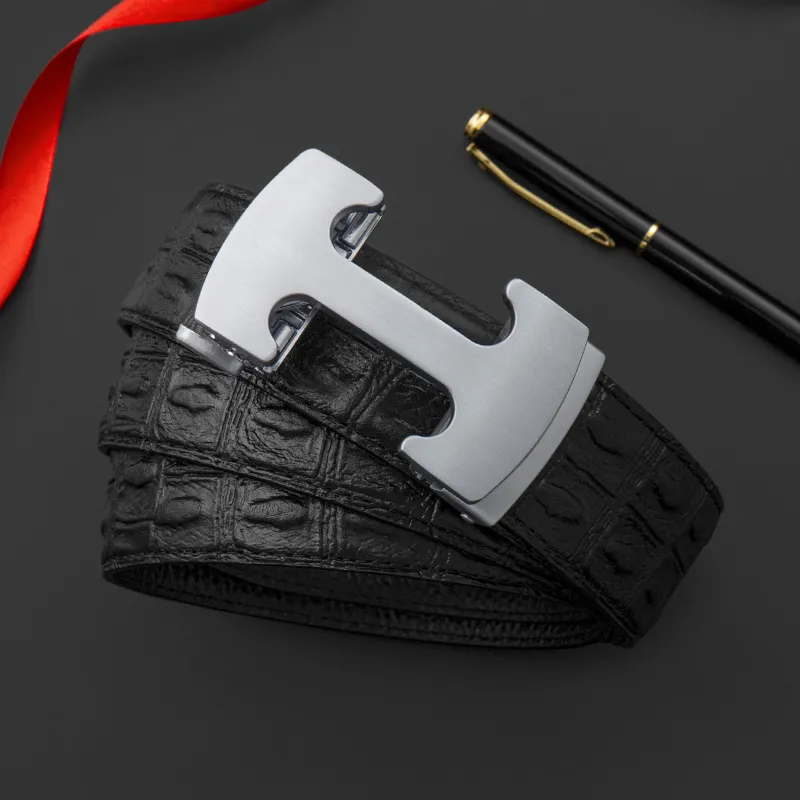 LUCKY LION Genuine Leather Crocodile Pattern Automatic Buckle Leather Belts Men's-20