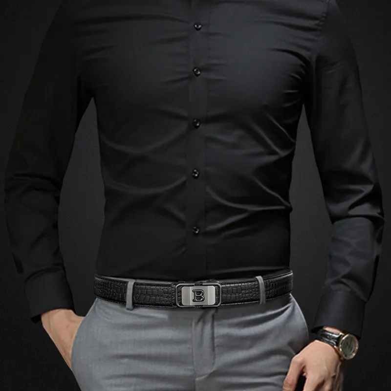 LUCKY LION No Button Automatic Buckle, In Belt Dress Shirt Cow Split Leather Belts Men's-3