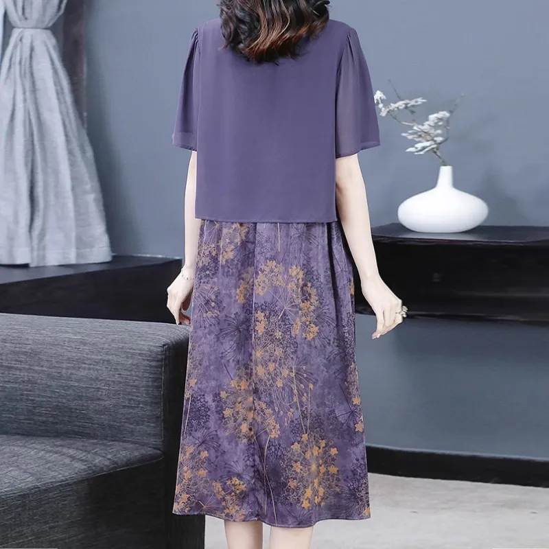 Mapping Short Sleeved Dresses Women's Purple-3