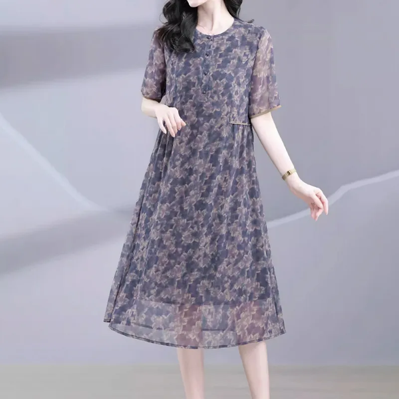 Mapping Short Sleeved Dresses Women's Purple Blue-2