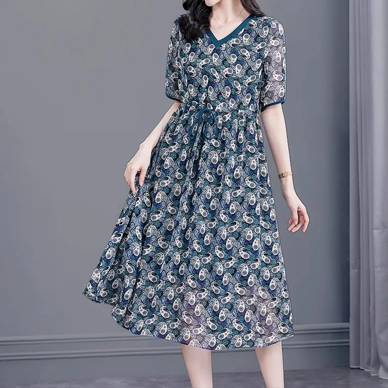 Mapping Short Sleeved Dresses Women's Blue-4