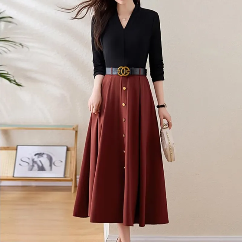 Mapping Long Sleeved Dresses Women's Deep Red-3