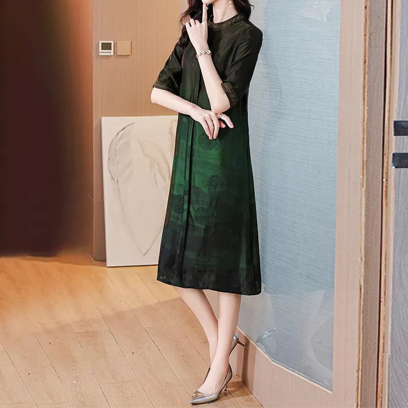 Mapping Short Sleeved Dresses Women's Dark Green-2