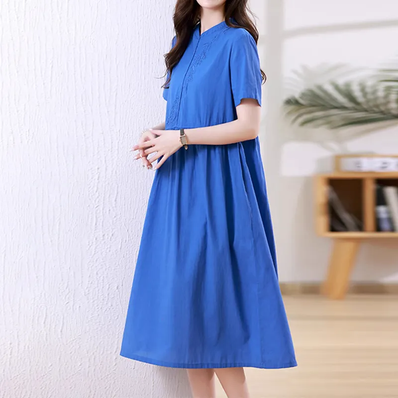 Mapping Short Sleeved Dresses Women's Blue-4