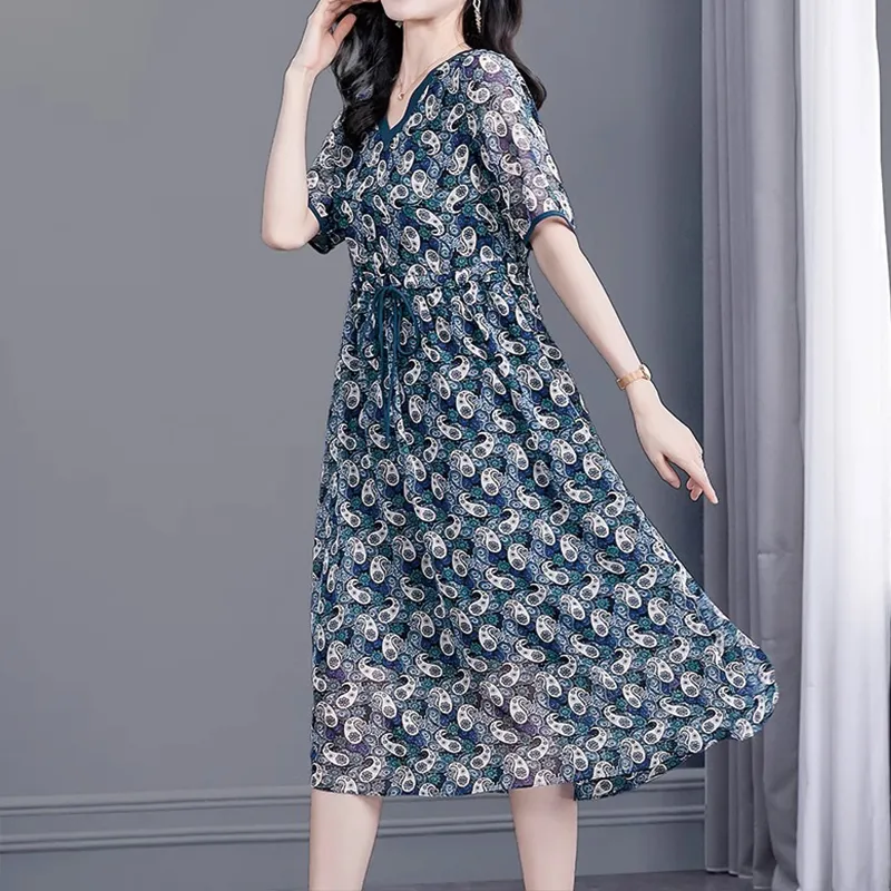 Mapping Short Sleeved Dresses Women's Blue-3