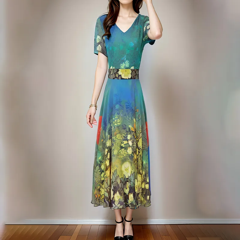 Mapping Short-Sleeved Dresses Women's Yellow Multicolor-2