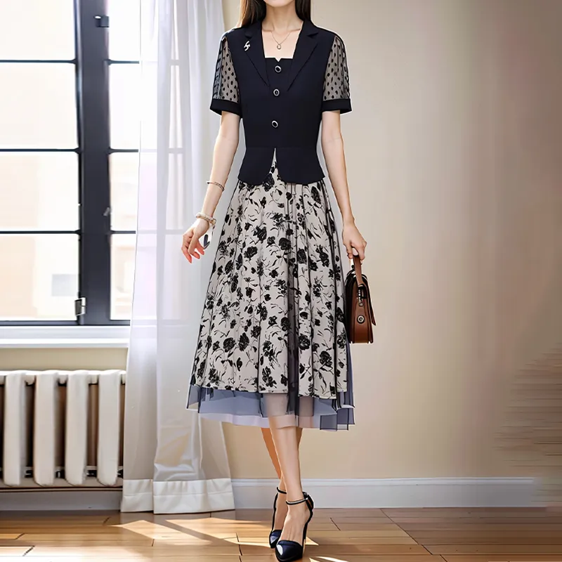 Mapping Short Sleeved Dresses Women's Black-4