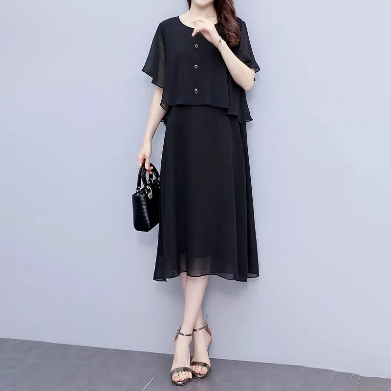 Mapping Short Sleeved Dresses Women's Black-3