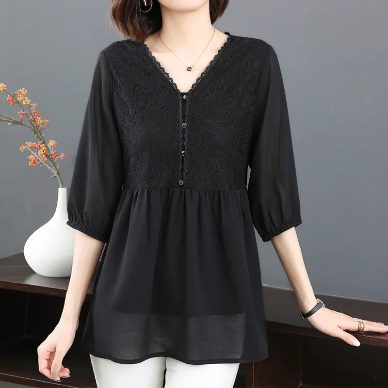 Mapping Chiffon Shirts Women's Black-2