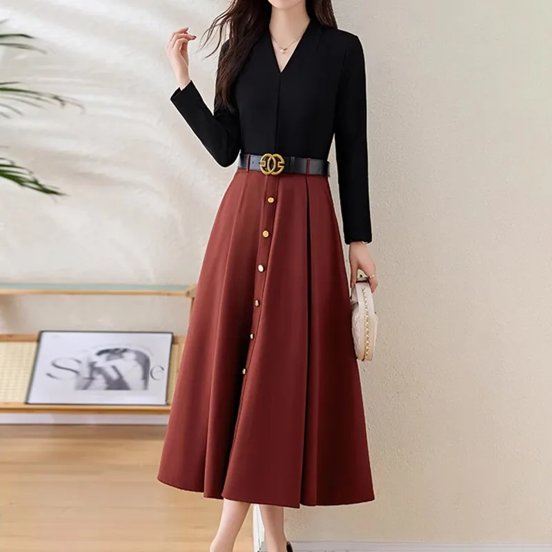 Mapping Long Sleeved Dresses Women's Deep Red-4