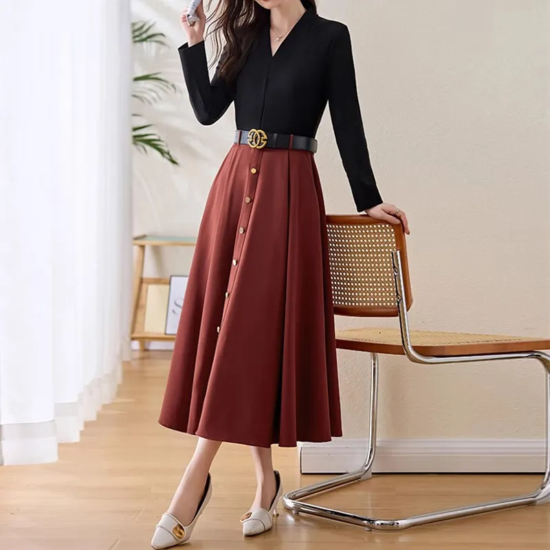Mapping Long Sleeved Dresses Women's Deep Red-2