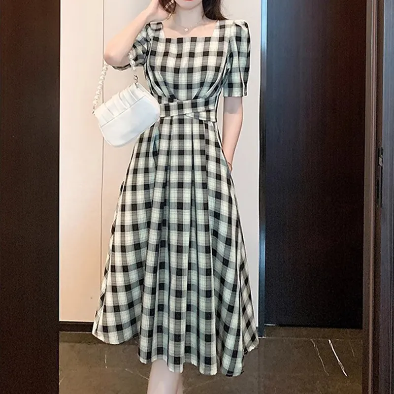 Mapping Short Sleeved Dresses Women's Plaid-5
