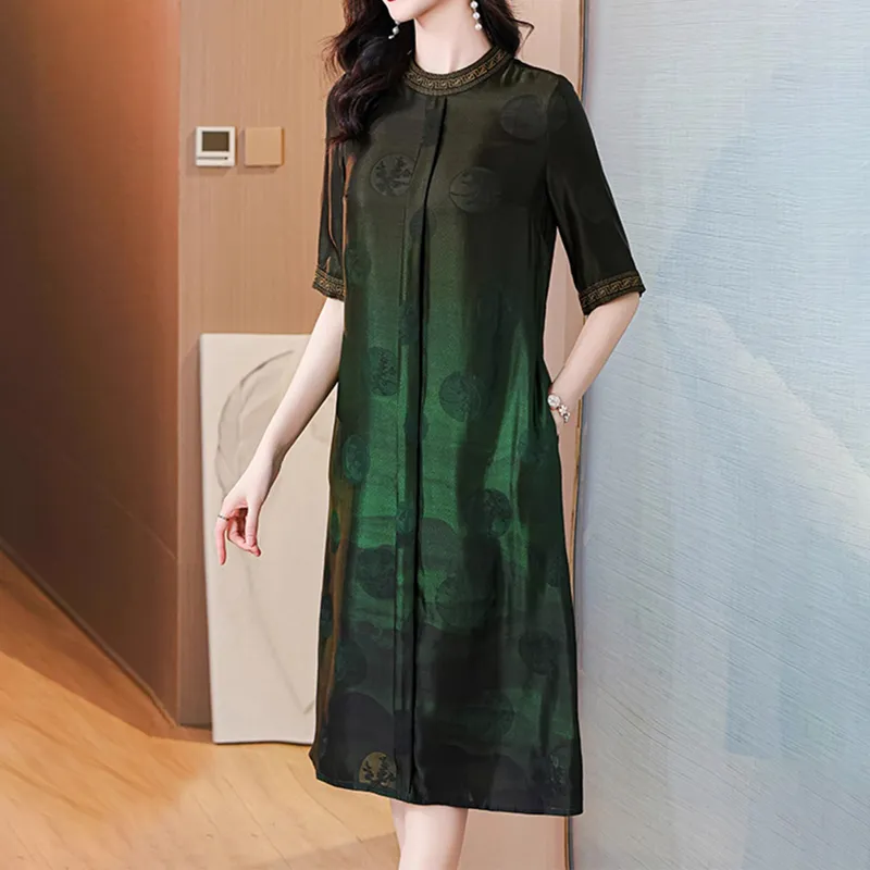 Mapping Short Sleeved Dresses Women's Dark Green-4