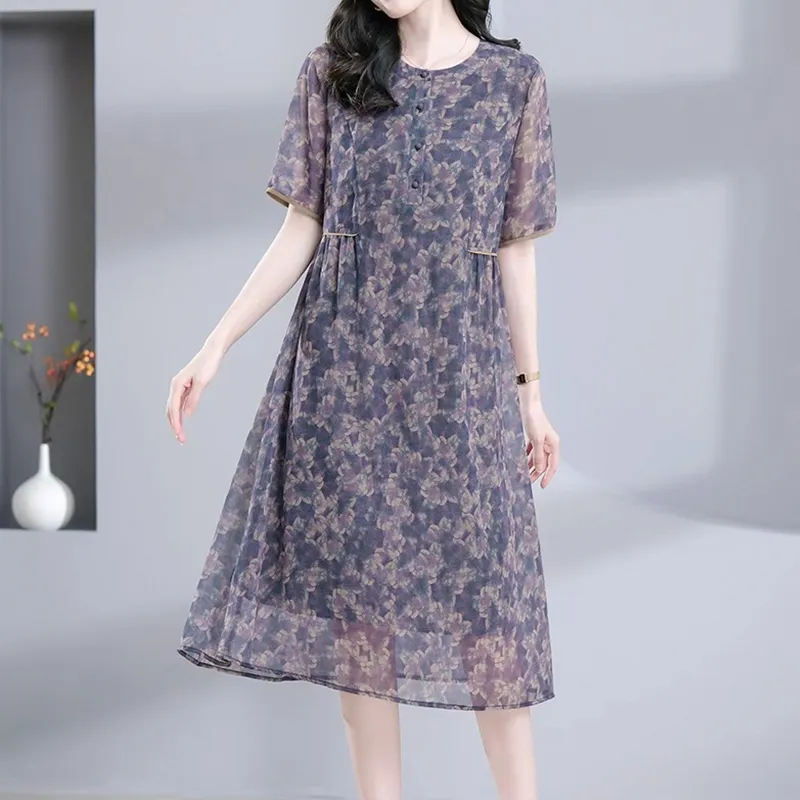 Mapping Short Sleeved Dresses Women's Purple Blue-5