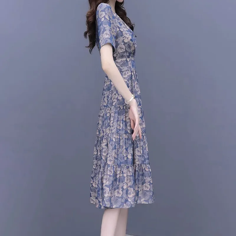 Mapping Short Sleeved Dresses Women's Blue-4